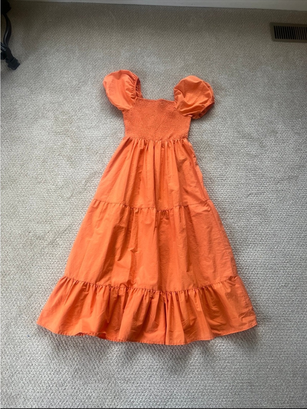 Lark & Grey Orange Puff Sleeve Tiered Maxi Dress